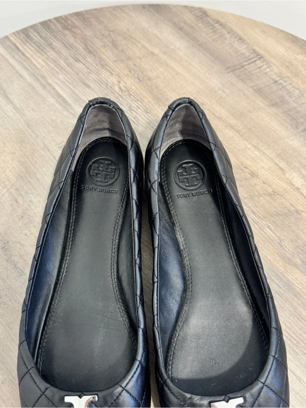 Tory Burch Black Quilted Logo Ballet Flats